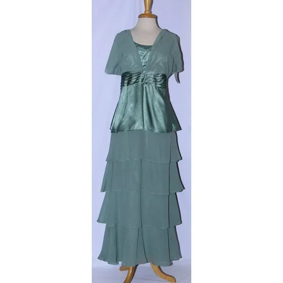 Cindy USA #1104 Chiffon and Satin Mother of the Bride-Size 4X-SEA GREEN-NWTags - Picture 3 of 5